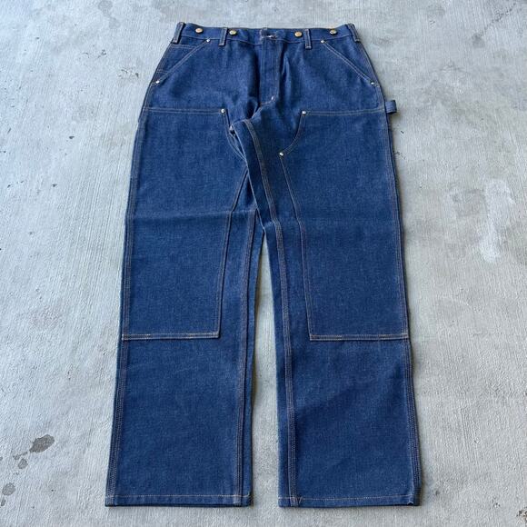 Vintage Y2K Carhartt denim blue jeans double knee work wear carpenter pants - Picture 1 of 7